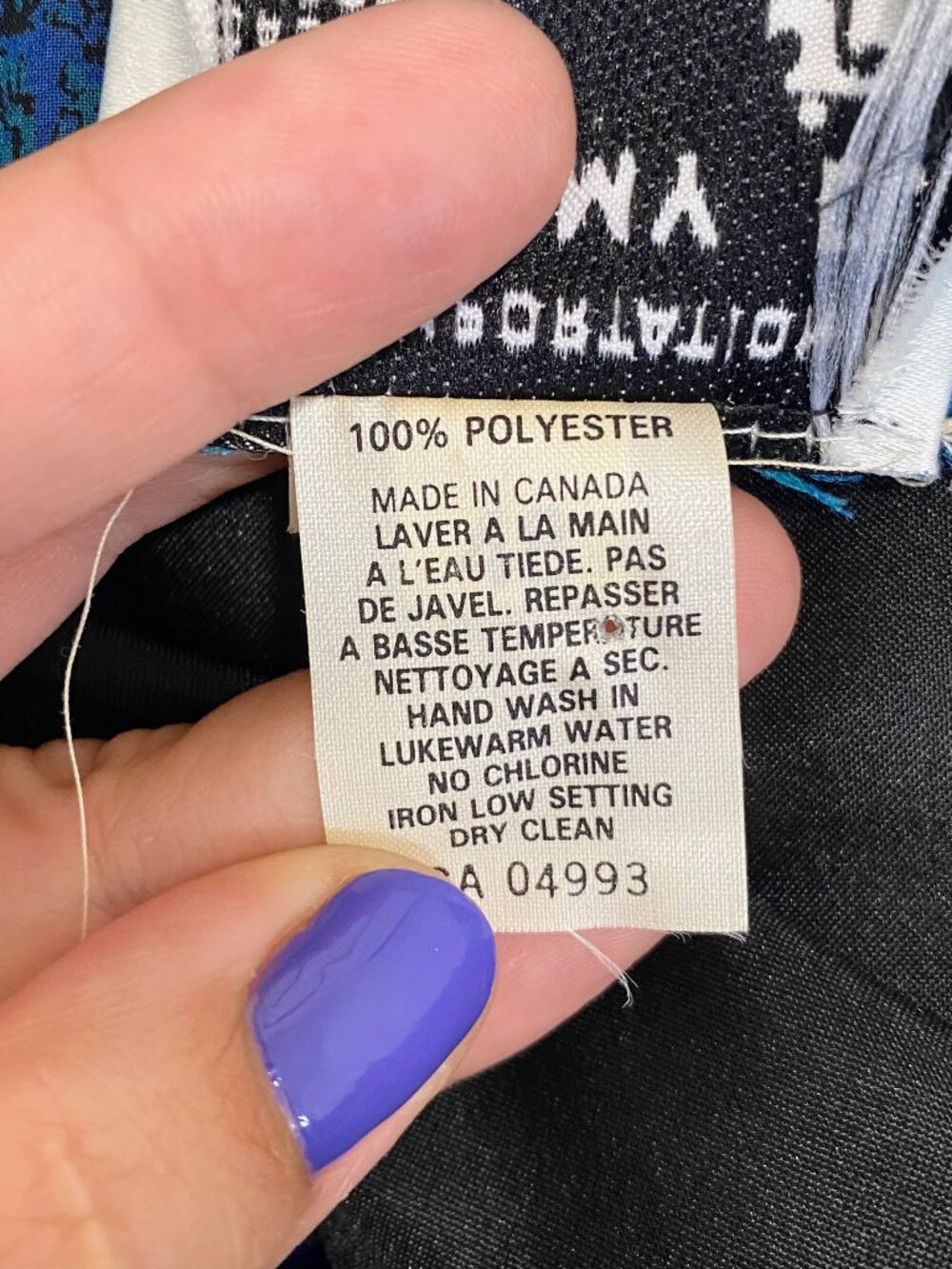 Vintage Satin Blue + Turquoise Button Up House Dress / 80s / Made in Canada - Picture 11 of 15